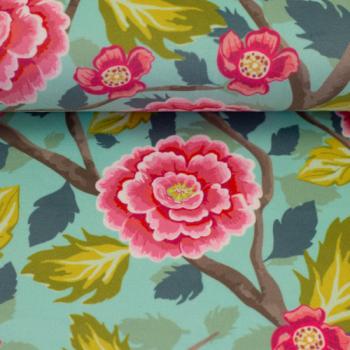Preview: Dekodruck Boho Velvet Samt Blüten, Zweige Hellmint by Bienvenido von Swafing